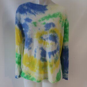 Womens Love Tanjane Blue Yellow Green White Pure Cashmere Tie Dye Sweater M